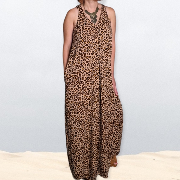 ENTRO • ANTHROPOLOGIE Leopard Print T-Back Maxi Dress ~ NWT - Picture 2 of 10
